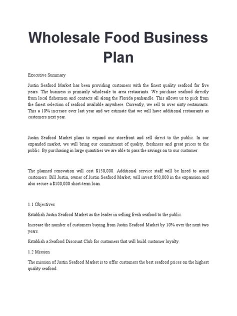 Wholesale Food Business Plan